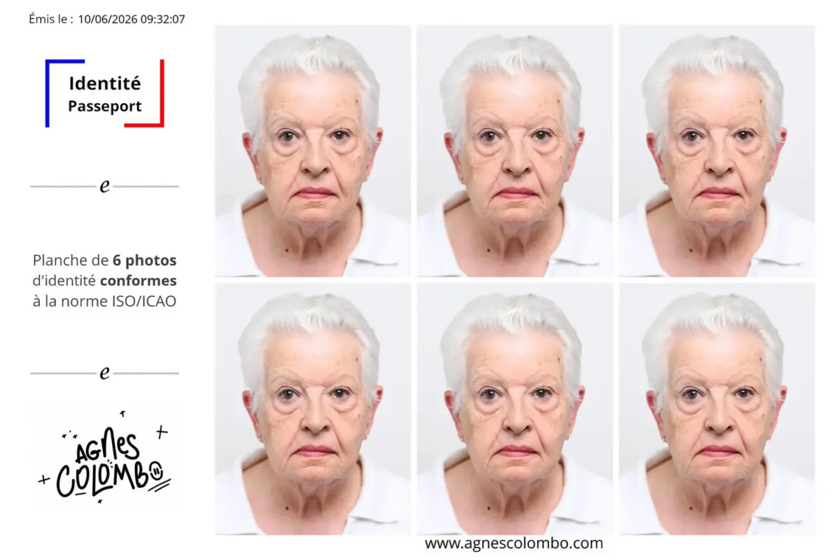 Photo d'identité d'une personne agée aux cheveux blancs