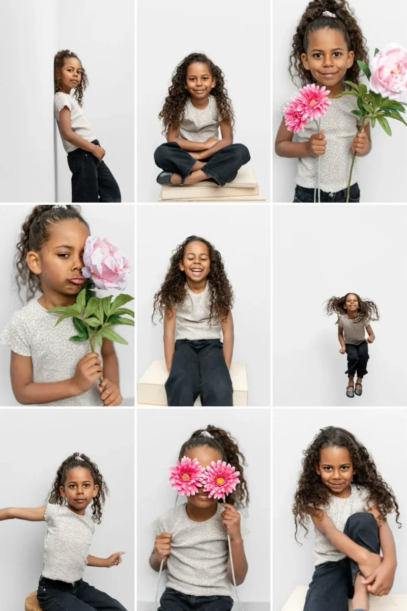 Agences mannequins enfants à Paris - polas d'une jeune enfant métisse aux expressions variées